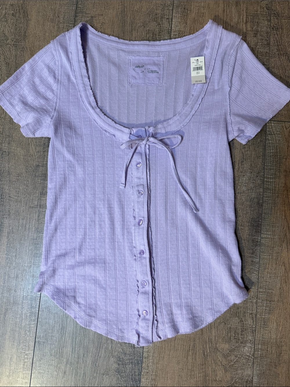 aerie Lavender Ribbed Button-Front Scoop Neck Top